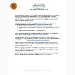 City of Alma, Finance and Treasury, New and Improved Bill Pay Service